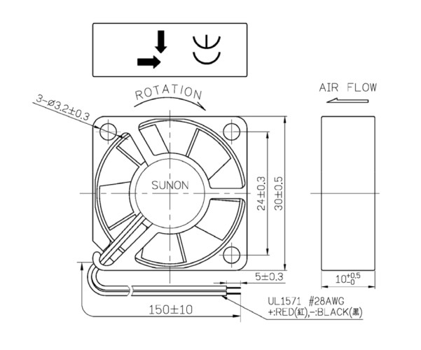 Вентилятор с подшипником 30х30х10мм DC 24V